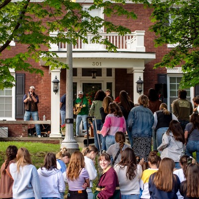 One of the porches from PorchFest 2024 with a BC student band.