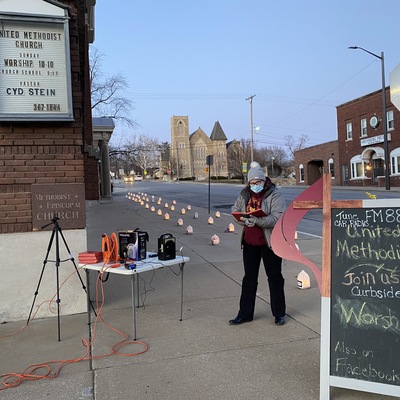 Christmas Eve 2020 drive-thru caroling with FM transmitter and luminaries warmed hearts.