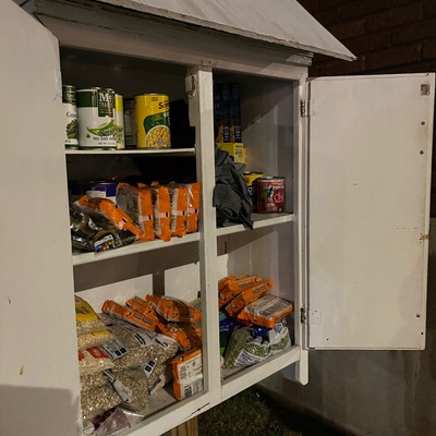 Many in the community help stock the Blessing Box available 24/7 with food and encouragement.