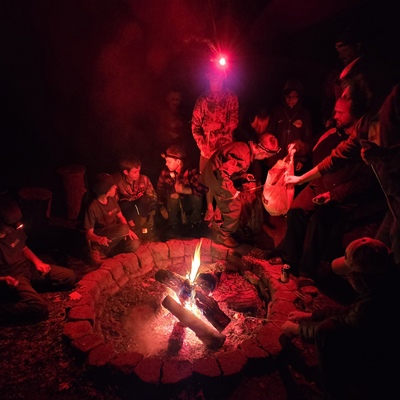 Around the campfire.